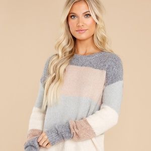 Red Dress Boutique Bare The Cold Grey Multi Stripe Sweater Dress